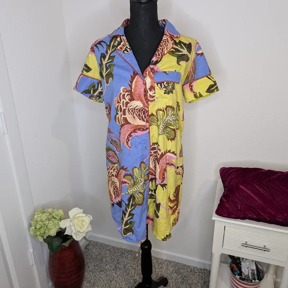 💘 NWOT Anthropologie Raphael Balme short sleeve mixed floral print sleep dress - Picture 4 of 8